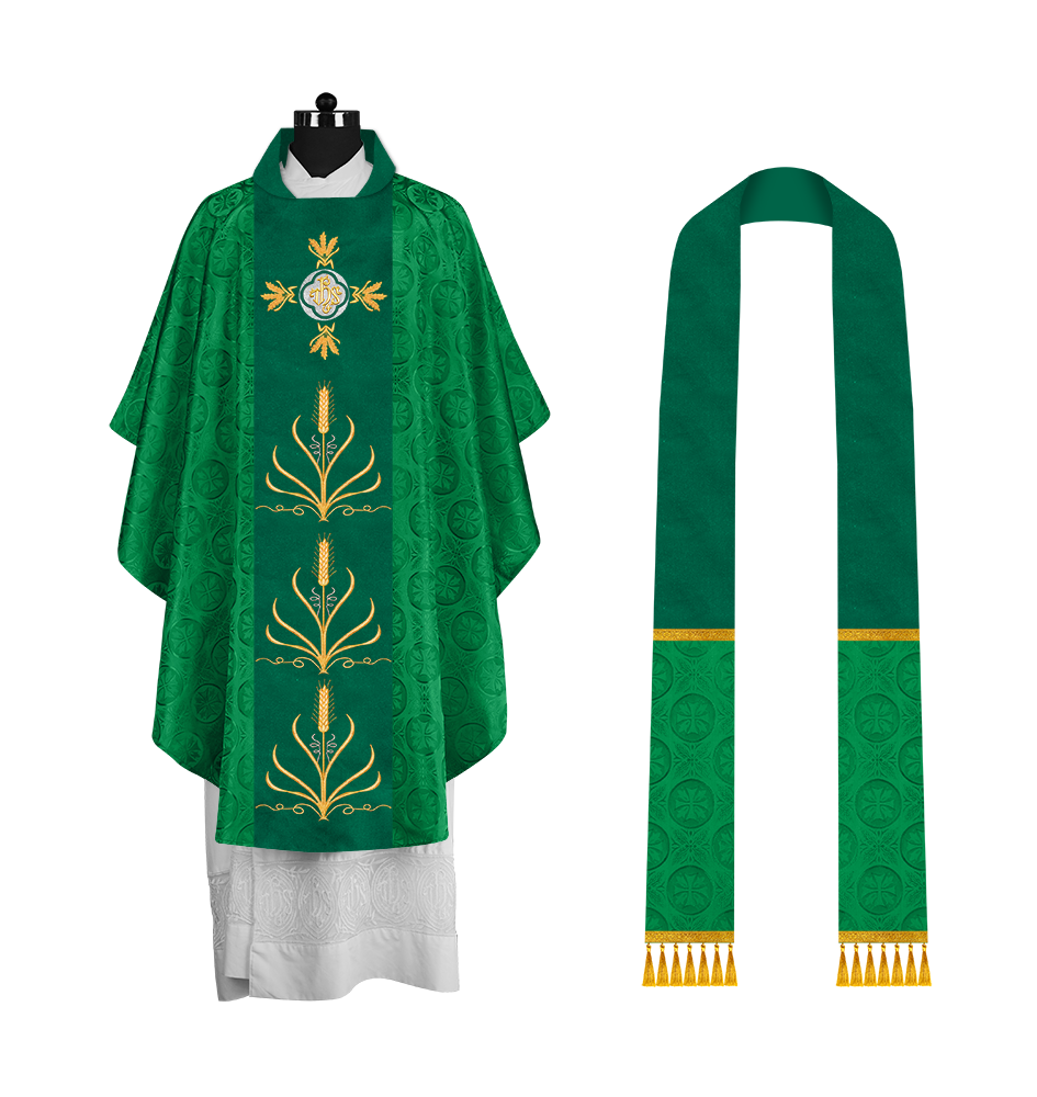 Traditional Liturgical Chasuble with Ornate Embroidered Orphrey