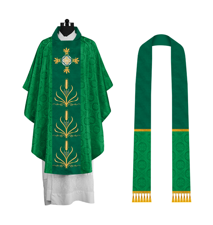 Traditional Liturgical Chasuble with Ornate Embroidered Orphrey
