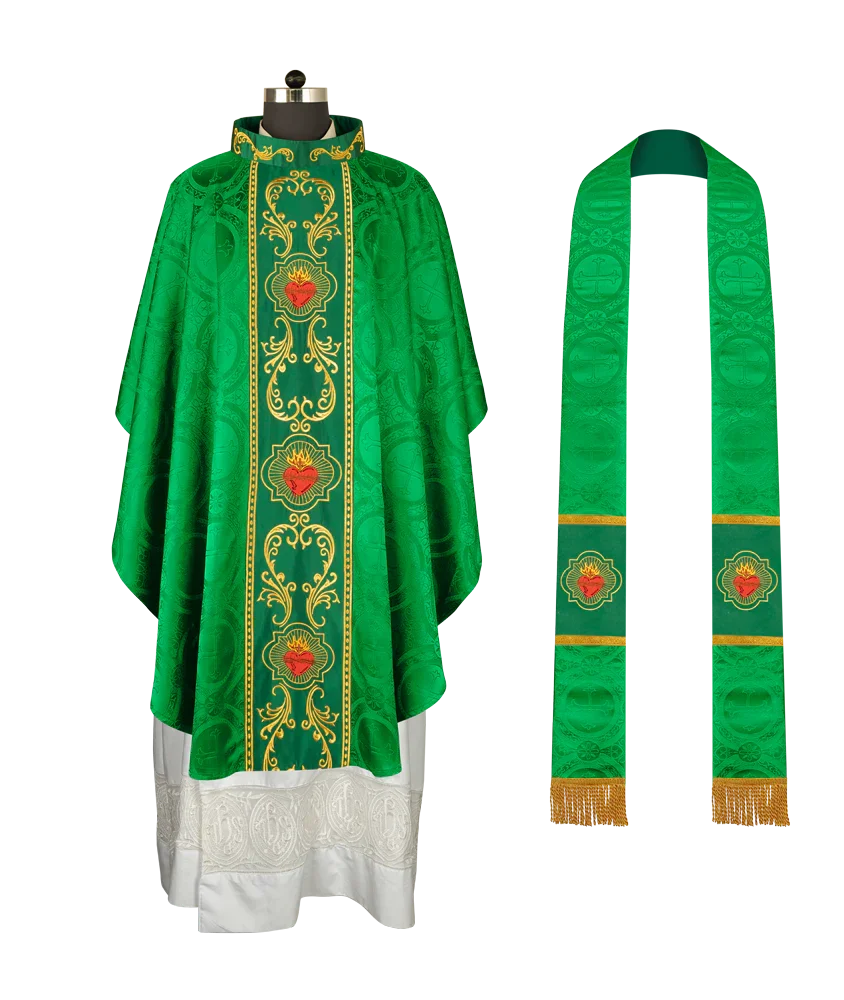Gothic Style Chasuble with Sacred Heart Embroidered Orphrey