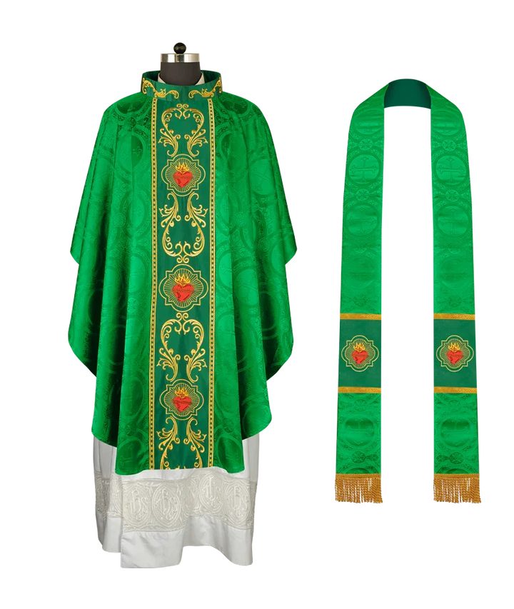Gothic Style Chasuble with Sacred Heart Embroidered Orphrey