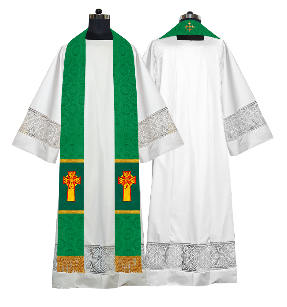 Liturgical Stole Adorned with Embroidered Cross Motif