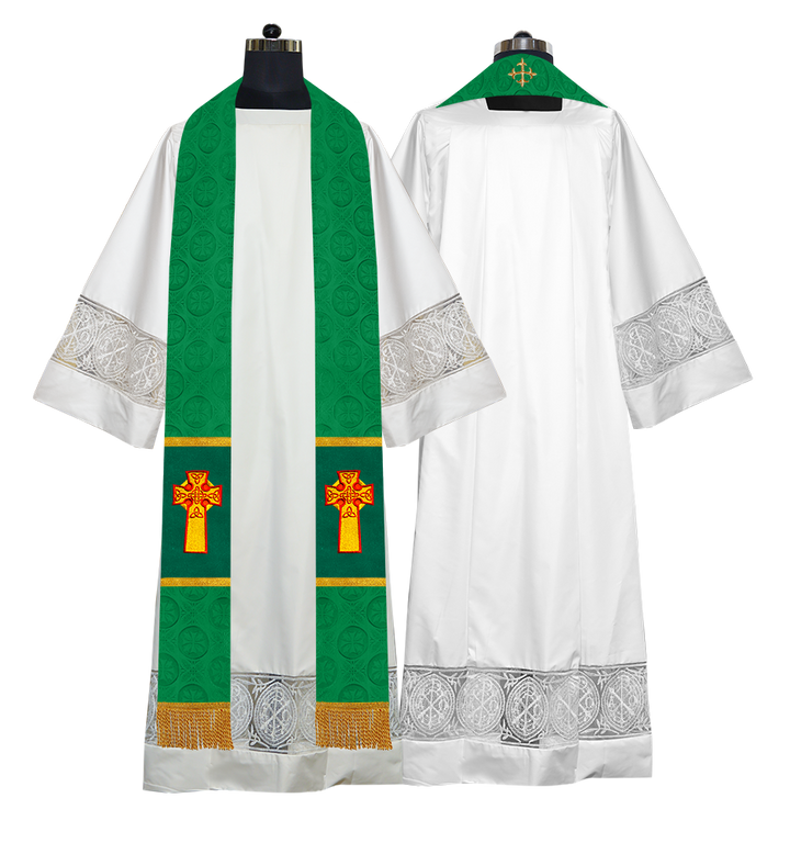 Liturgical Stole Adorned with Embroidered Cross Motif