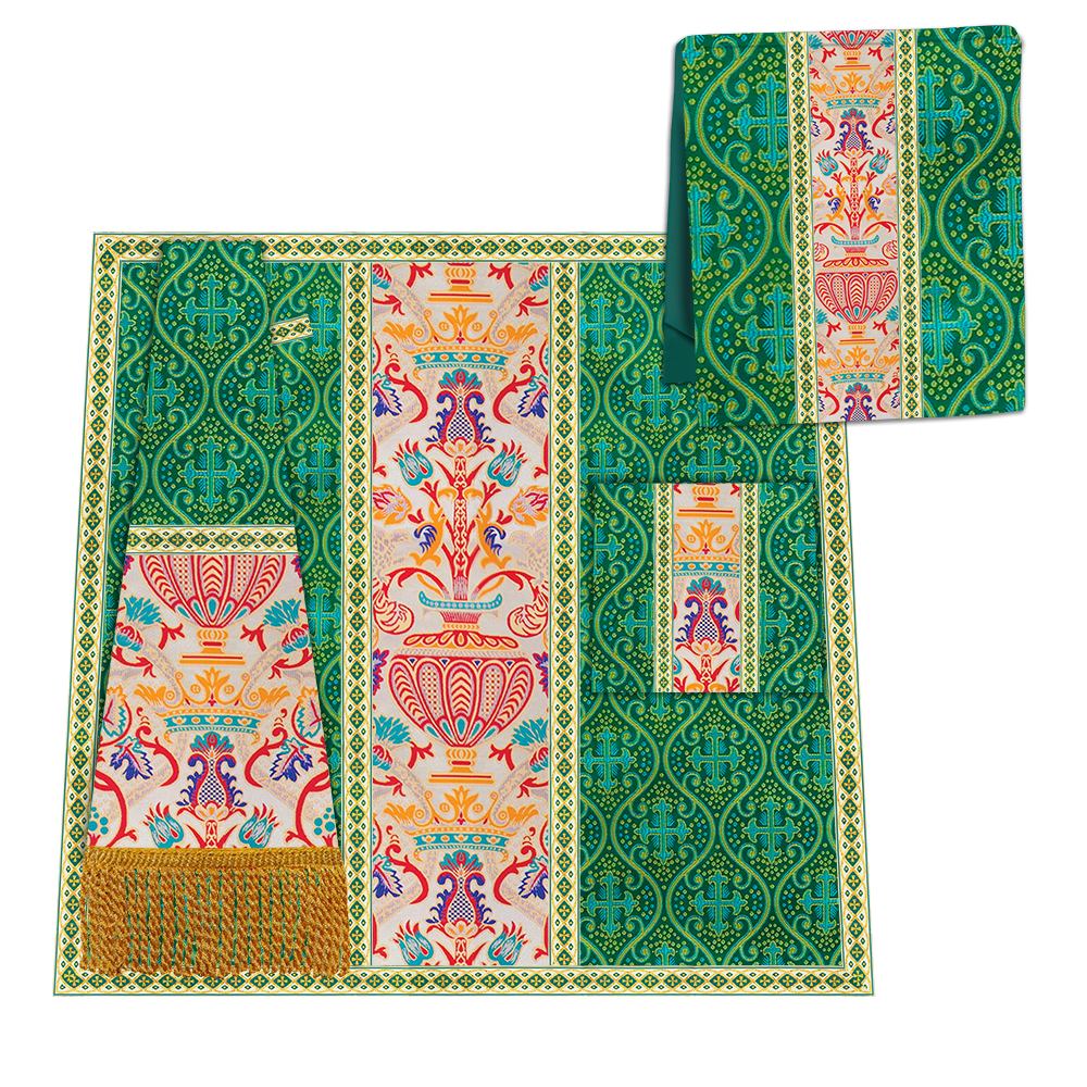 Gothic Chasuble in Coronation Tapestry Enhanced with Orphrey and Trims