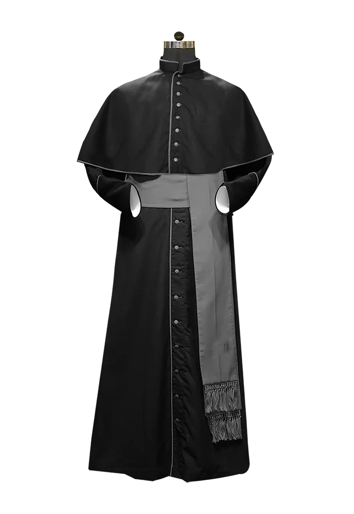Clearance Sale - Black Roman Cassock with Gray Trims