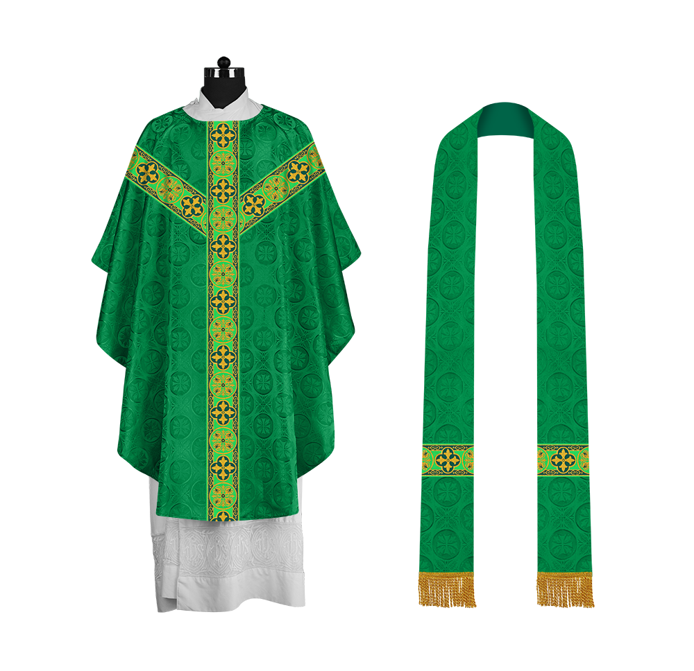 Gothic Chasuble Vestment with Spiritual Motif and Ornate Lace