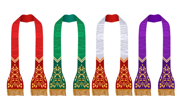 Set of Four Floral Embroidered Roman Stole with Motif