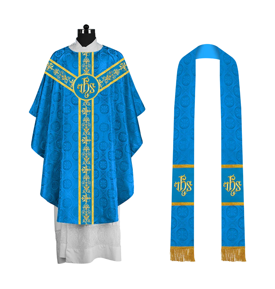 Ornate Priest Chasuble Vestment with Liturgical Embroidered Trims