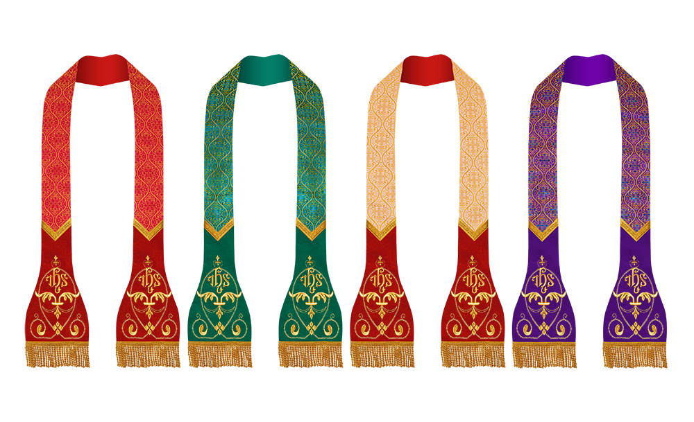 Set of 4 liturgical stole with embroidered motif