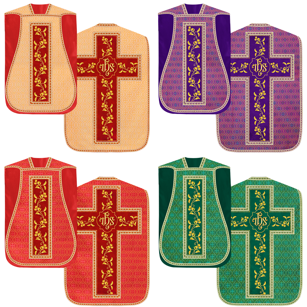 Set of Four Floral Embroidery Roman Chasuble