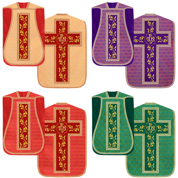 Set of Four Floral Embroidery Roman Chasuble