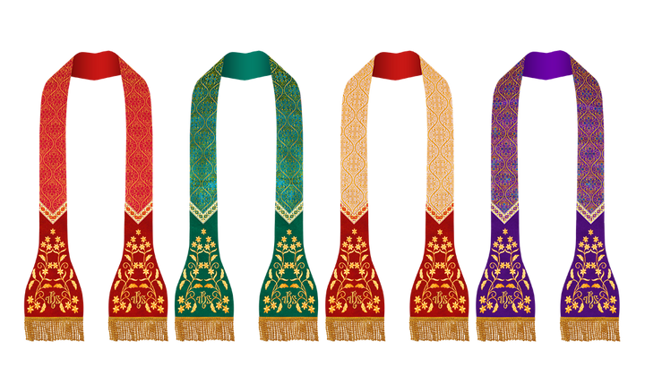 Set of Four Floral Embroidered Roman Stole with Motif