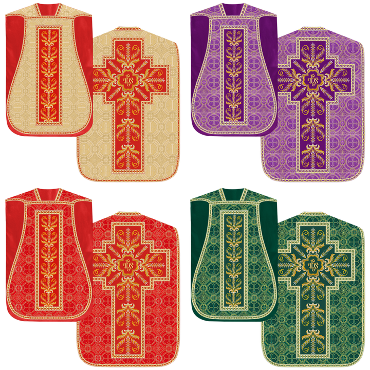 Set of Four Fiddleback with Embroidered Motif and trims