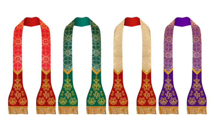 SET OF 4 ROMAN STOLE WITH LITURGICAL MOTIF