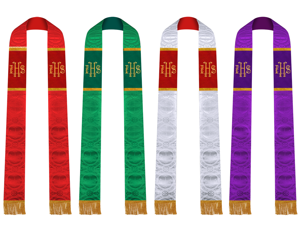 Set of Four Gothic Stole Embroidered Spiritual Motif