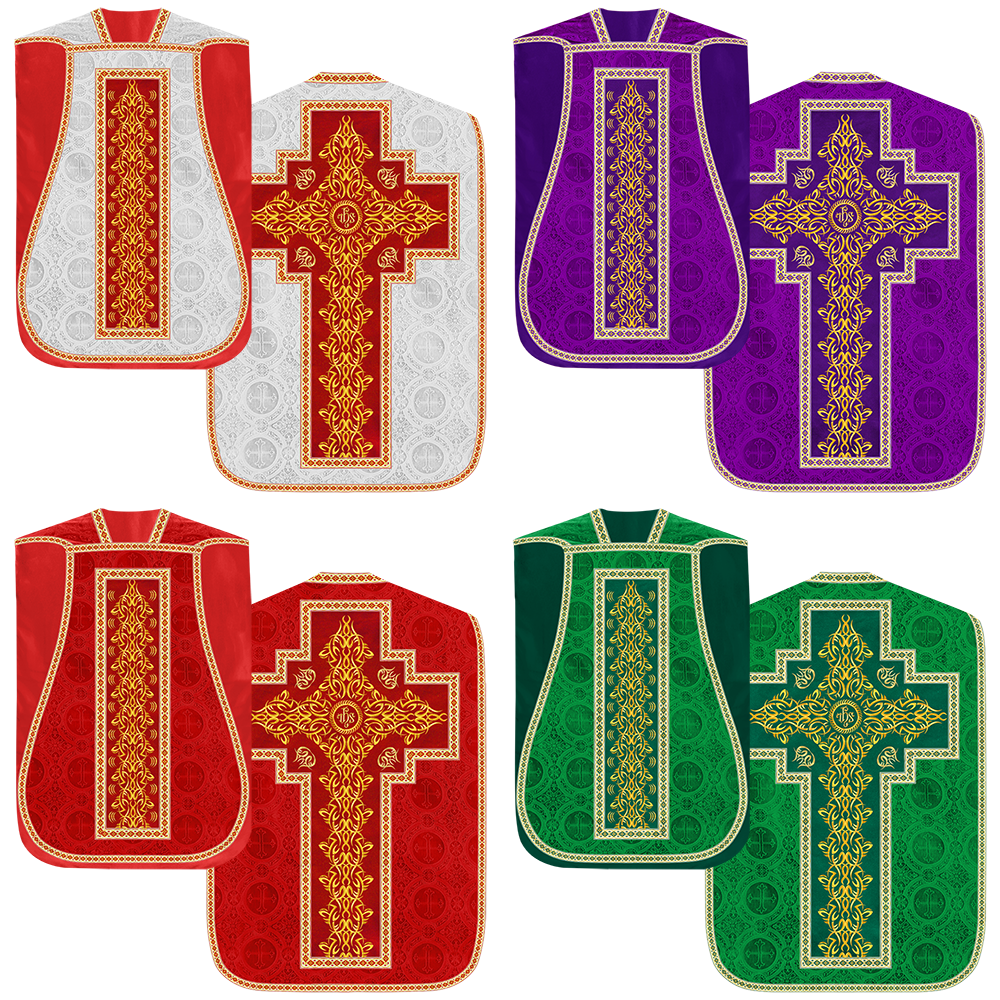 Set of Four Roman Chasuble with Embroidered Trims