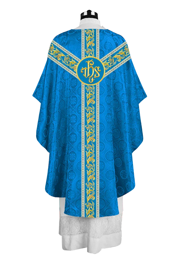Premium Gothic Priest Chasuble with Embroidery Orphrey & Liturgical Motif