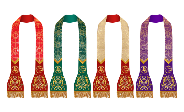 Set of 4 Catholic Stole with Embroidery Motif