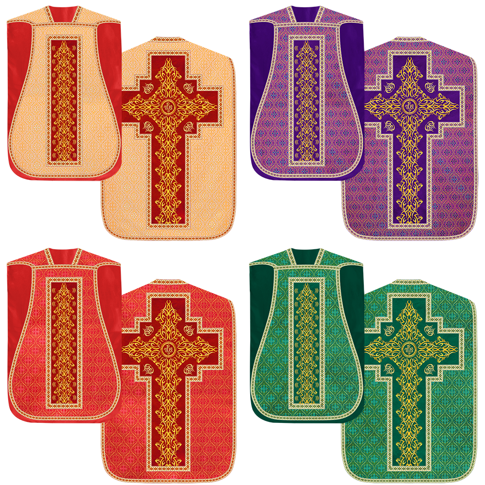 Set of Four Roman Chasuble with Embroidered Trims