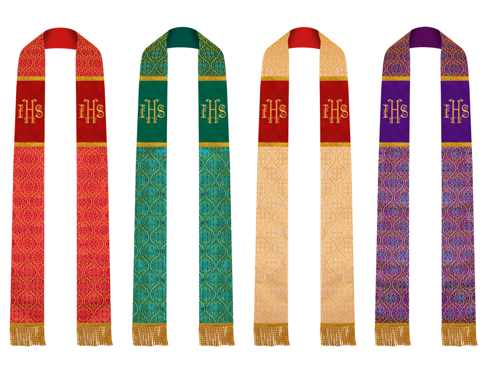 Set of Four Gothic Stole Embroidered Spiritual Motif