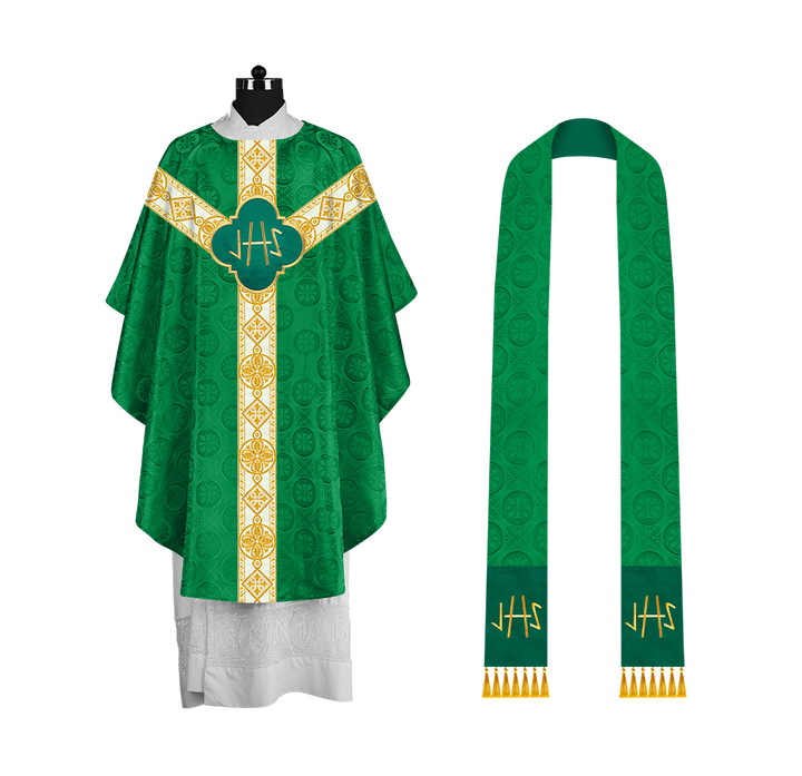 Liturgical Chasuble with Woven braids and Embroidered motif