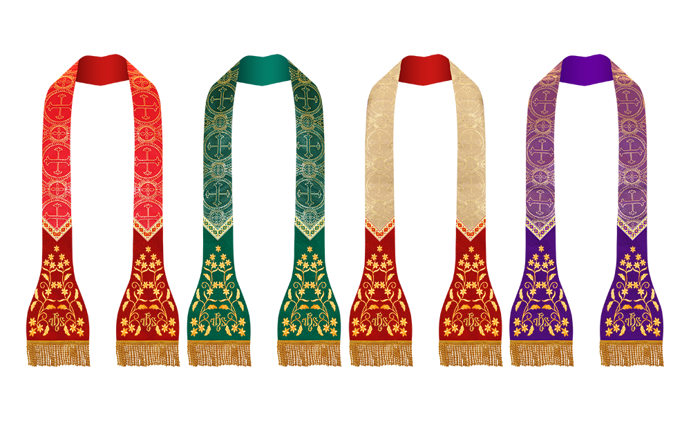 Set of Four Floral Embroidered Roman Stole with Motif