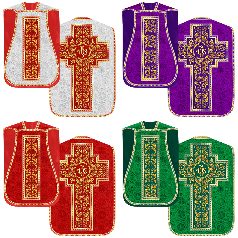 Set of Four Liturgical Embroidery Roman Chasubles