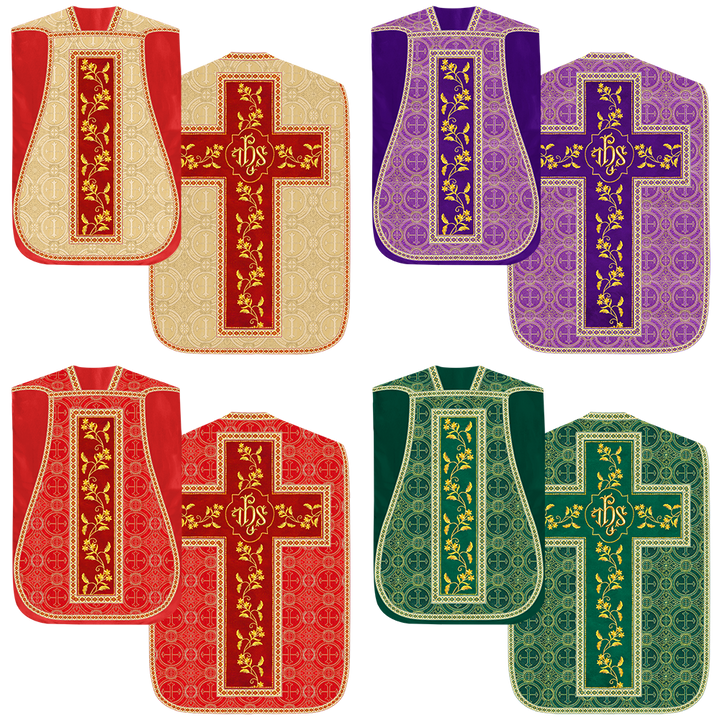 Set of Four Floral Embroidery Roman Chasuble