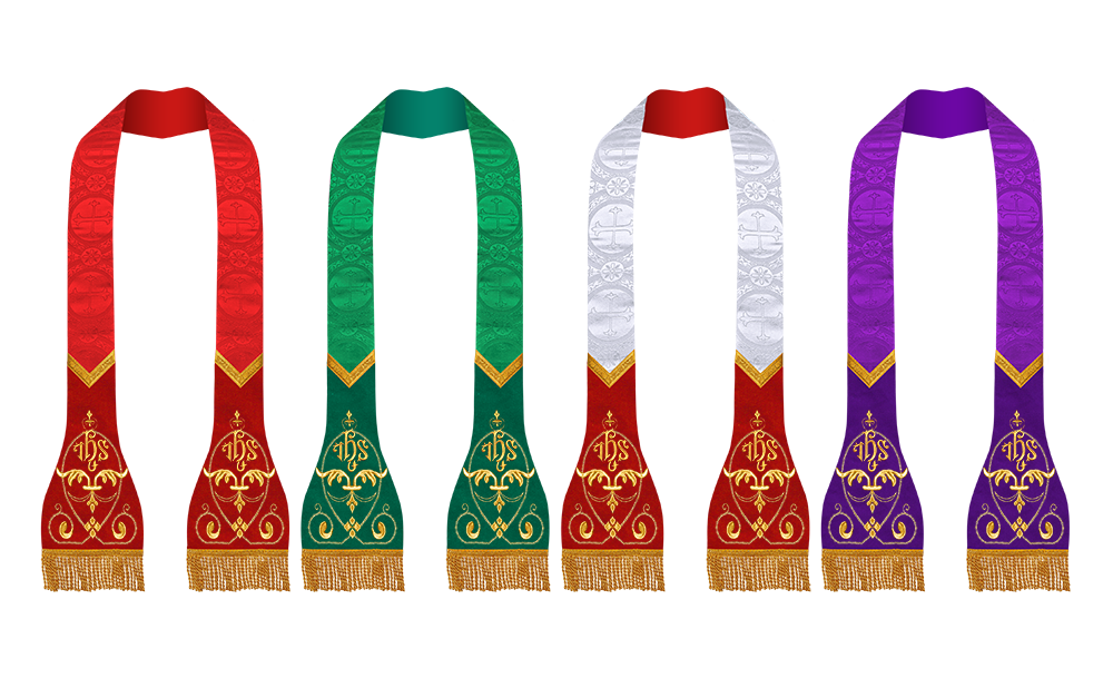 Set of 4 liturgical stole with embroidered motif