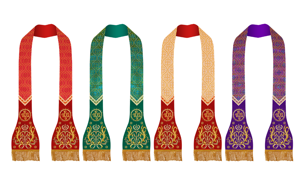 Set of Four Spiritual Roman Stole with Embroidered Motif and trims