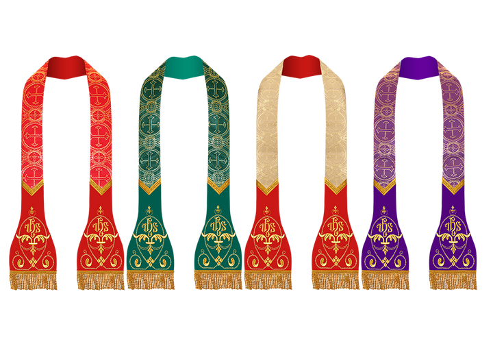 Set of 4 liturgical stole with embroidered motif