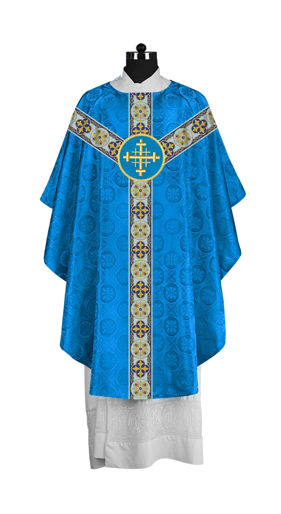 Gothic Chasuble Vestment with Spiritual Motif and Ornate Lace