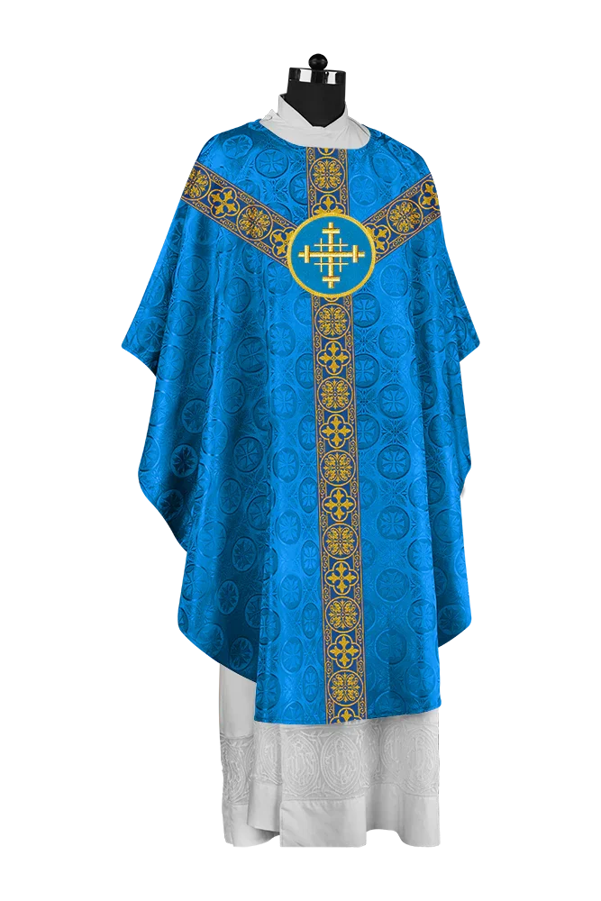 Traditional Gothic Chasuble with Embroidered Motif and Lace Orphrey