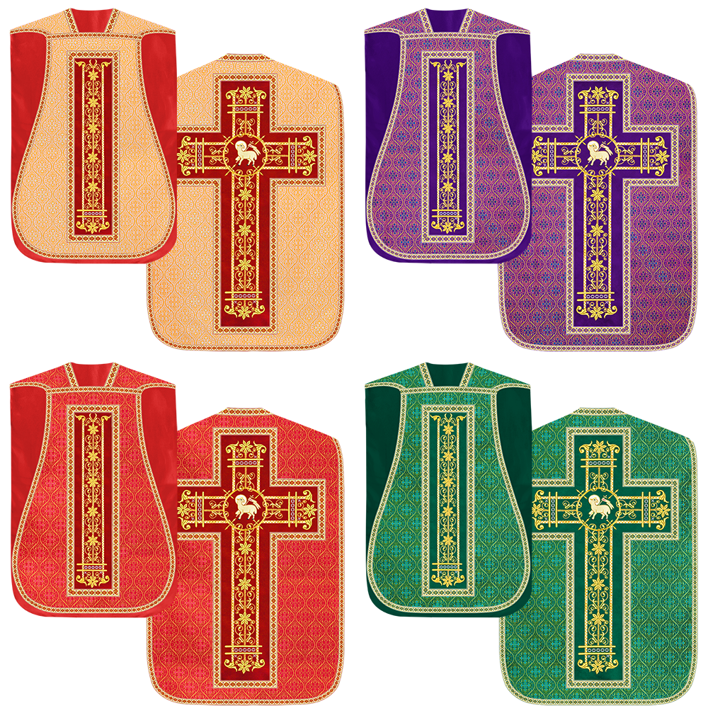 Set of Four Catholic Roman Chasuble with Spiritual Motif