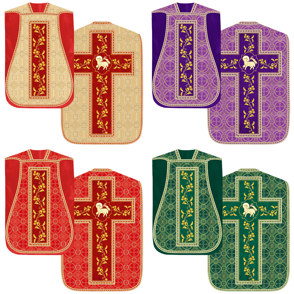 Set of Four Floral Embroidery Roman Chasuble