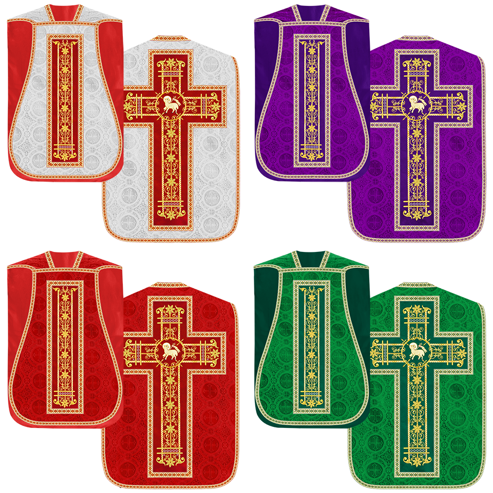 Set of Four Catholic Roman Chasuble with Spiritual Motif