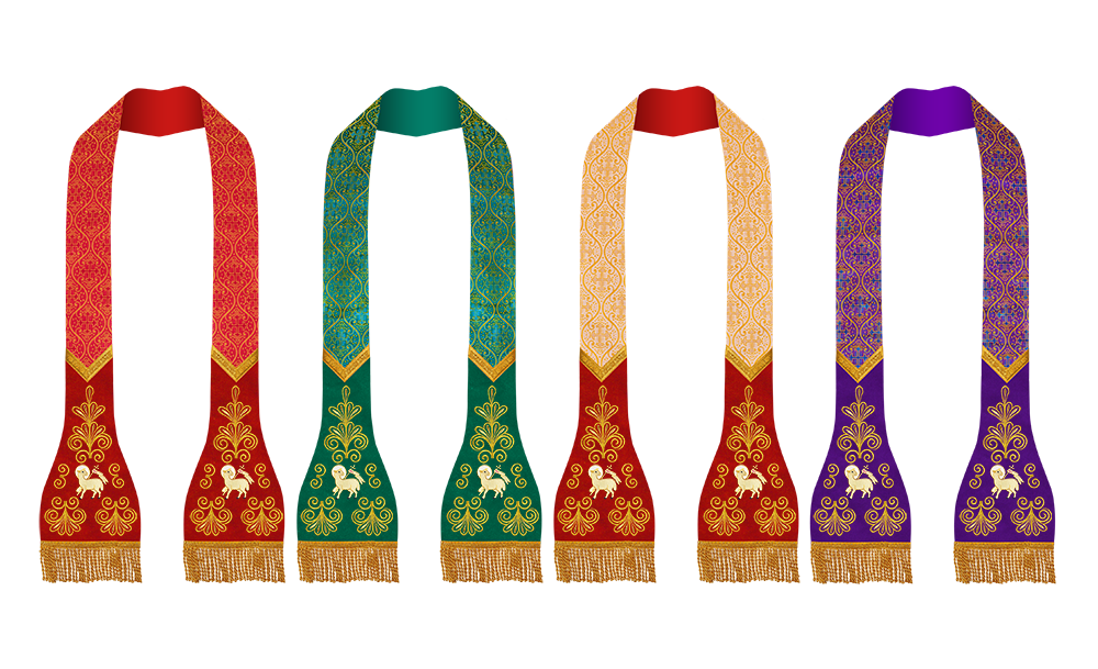 SET OF 4 ROMAN STOLE WITH LITURGICAL MOTIF