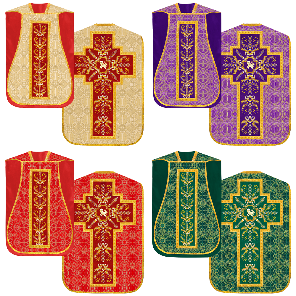 Set of Four Roman Chasuble with liturgical motifs