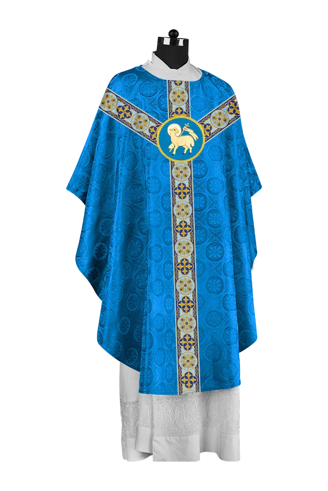 Gothic Chasuble Vestment with Spiritual Motif and Ornate Lace