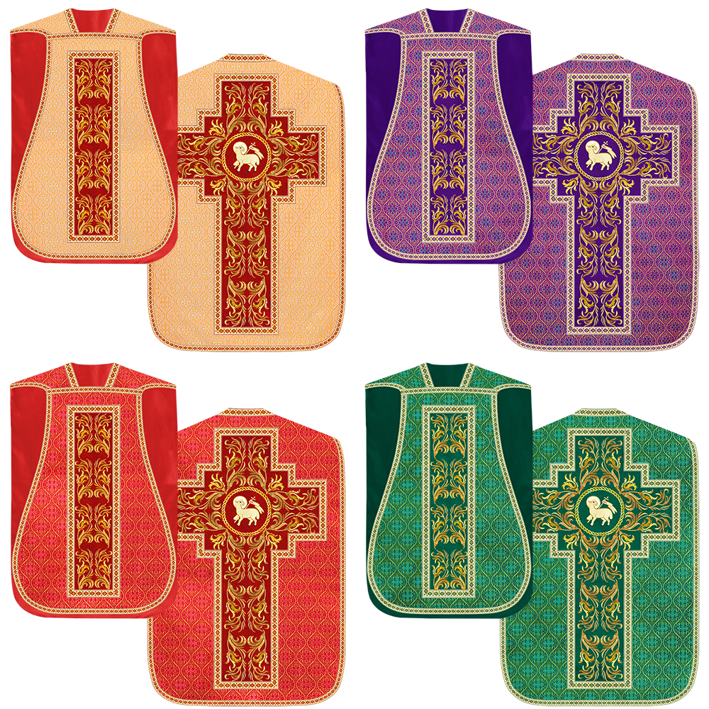 Set of Four Liturgical Embroidery Roman Chasubles