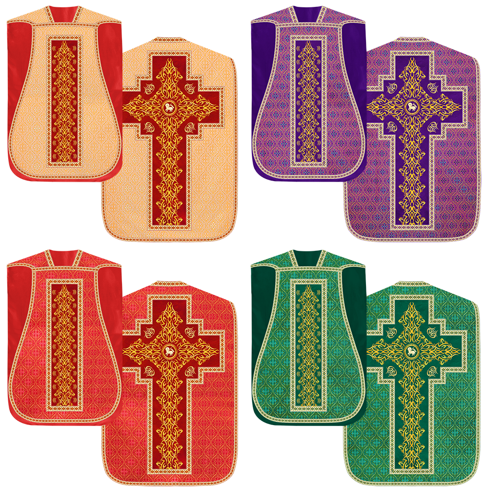 Set of Four Roman Chasuble with Embroidered Trims