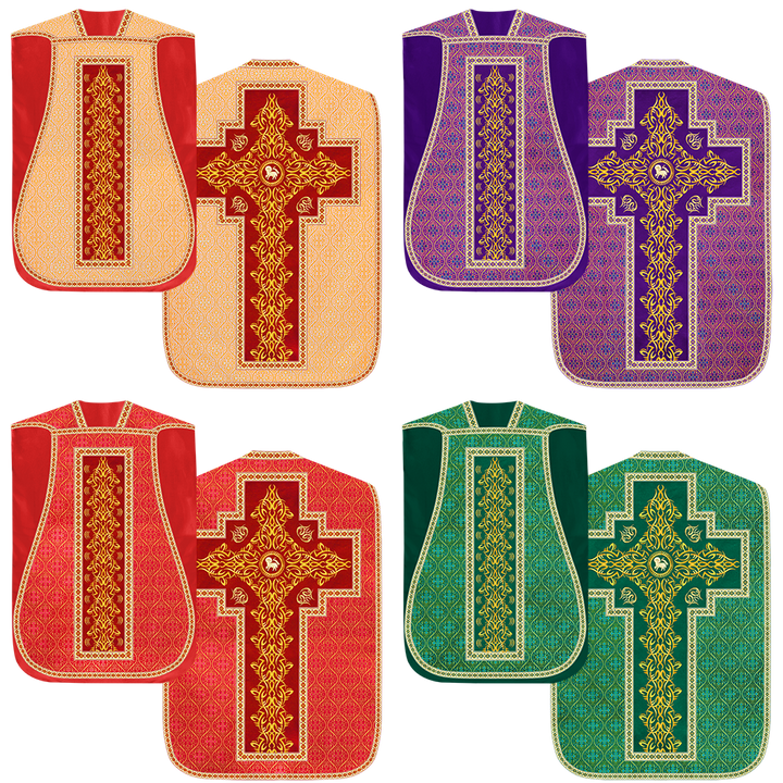 Set of Four Roman Chasuble with Embroidered Trims