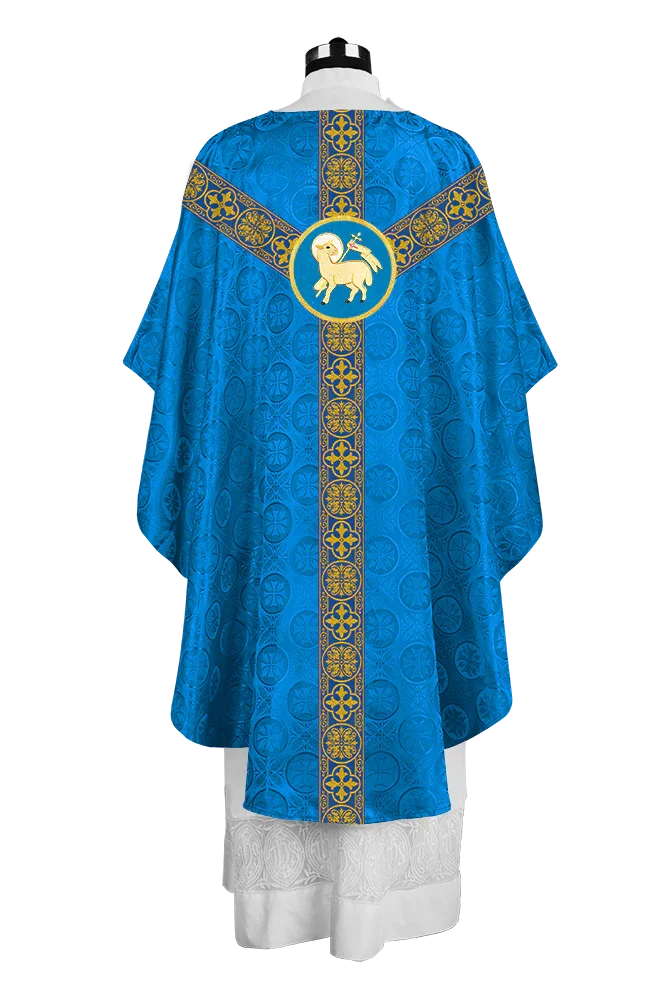 Traditional Gothic Chasuble with Embroidered Motif and Lace Orphrey