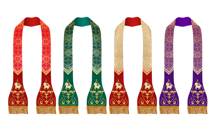 Set of Four Catholic Stole with Embroidered Trims