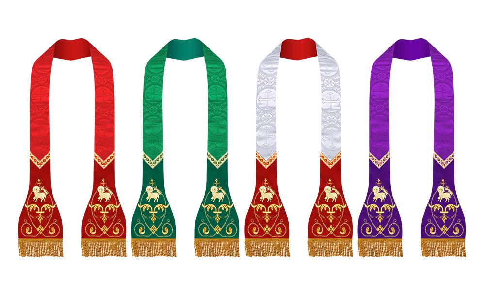 Set of Four Catholic Stole with Embroidered Trims