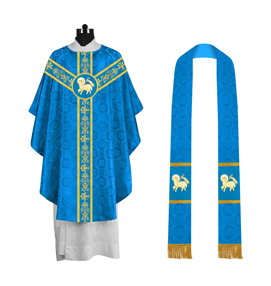 Ornate Priest Chasuble Vestment with Liturgical Embroidered Trims
