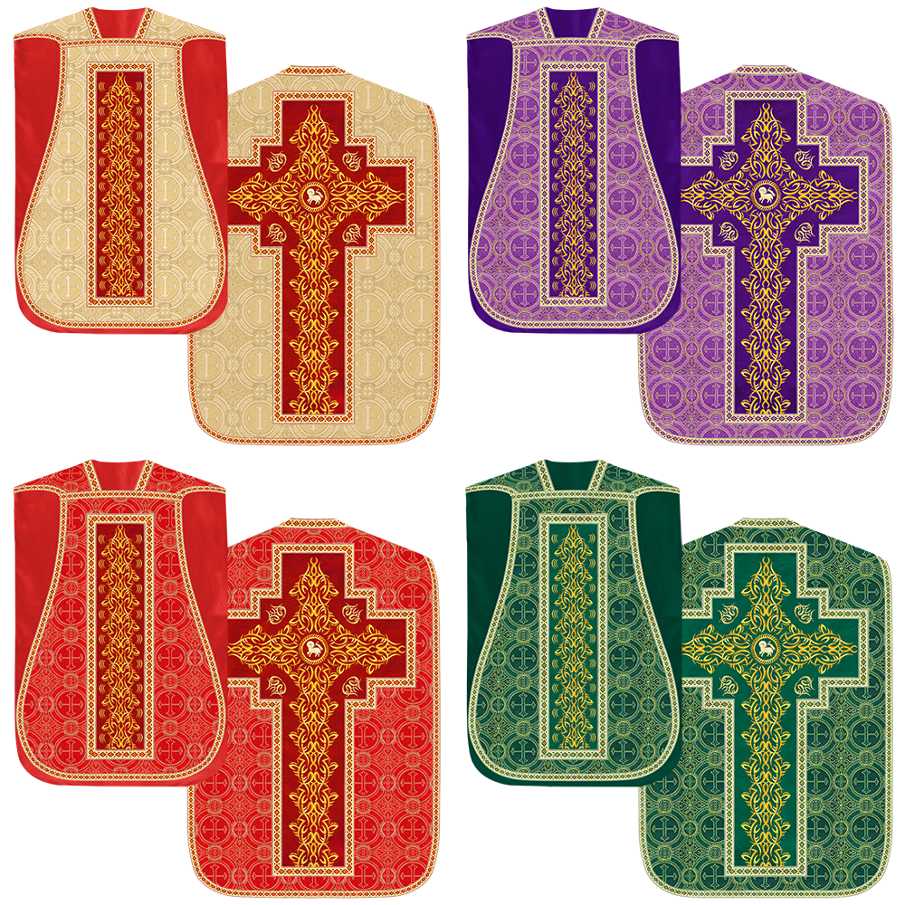 Set of Four Roman Chasuble with Embroidered Trims