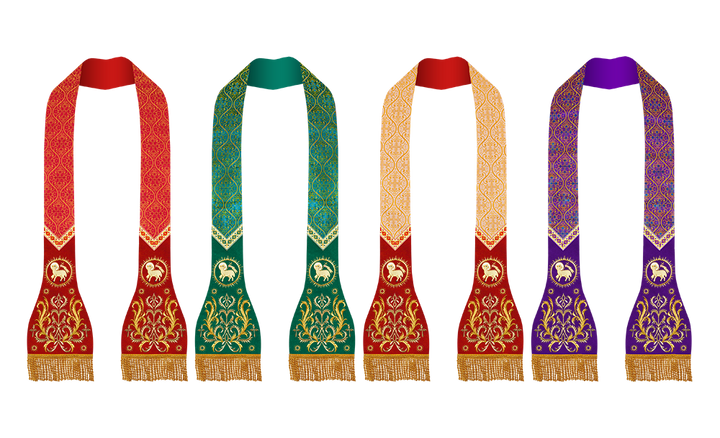 Set of Four Spiritual Roman Stole with Embroidered Motif and trims