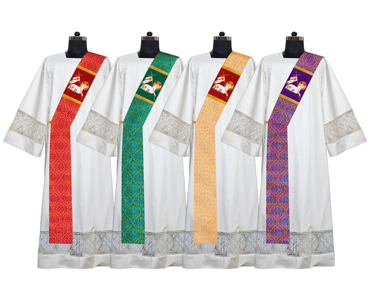 Set of 4 Deacon Stoles Enhanced with Embroidered Spiritual Motifs