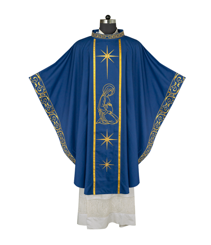 Liturgical Advent Chasuble Depicting Expectant Mary with Stars