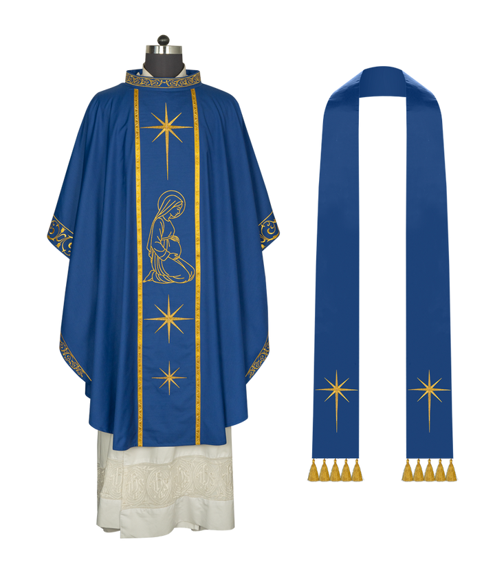 Liturgical Advent Chasuble Depicting Expectant Mary with Stars